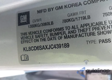 2018 Chevrolet Spark 1Lt Cvt из США, поврежденный, VIN KL8CD6SAXJC439189